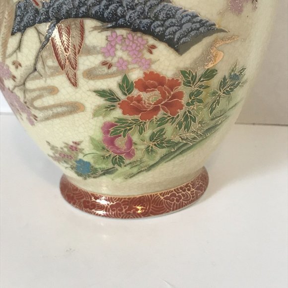 Vintage Japanese Vase Planter Peacock Birds and Cherry Blossom Trees Excellent C - Picture 12 of 16